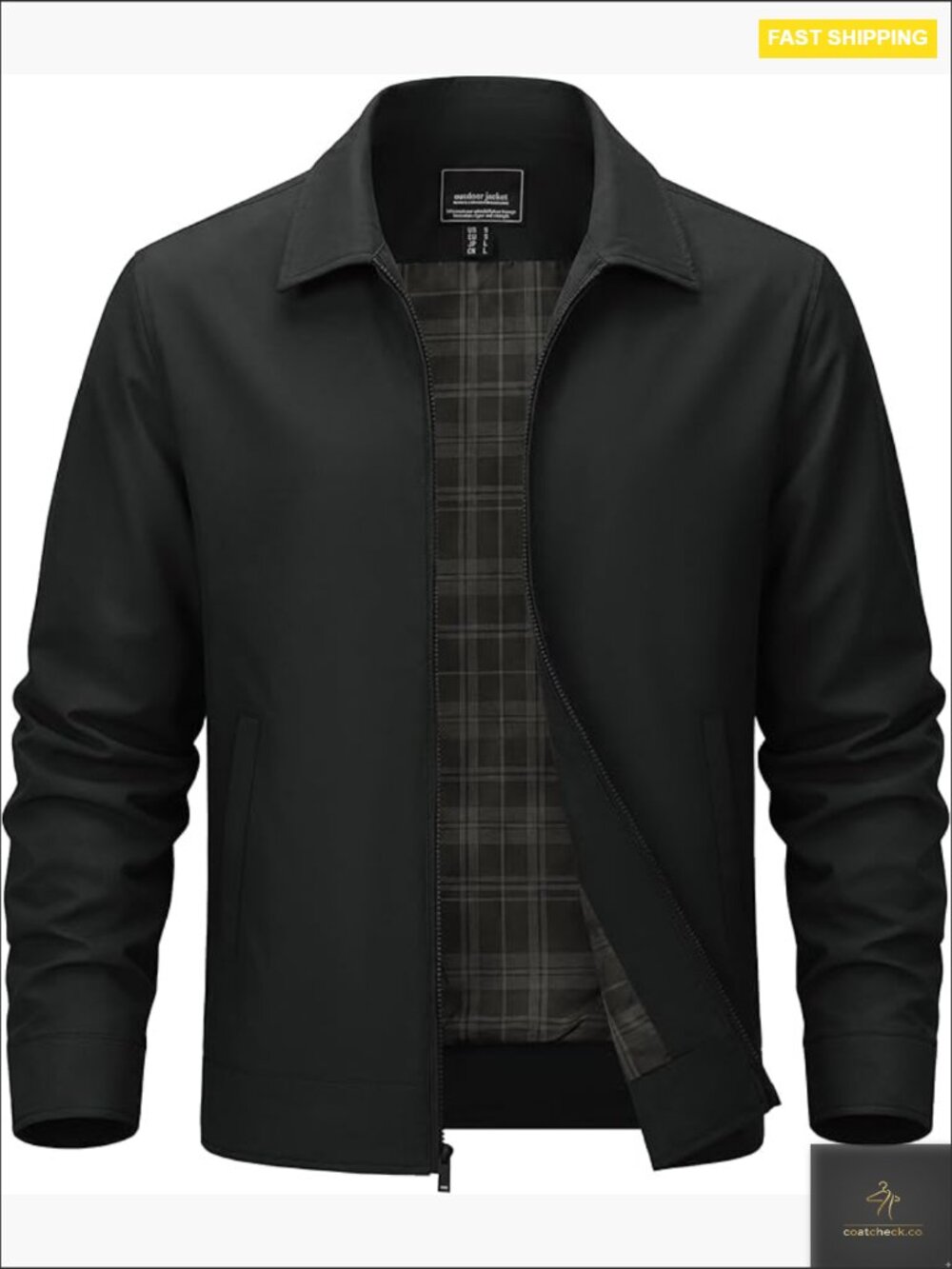 Lightweight Windbreaker Jacket Full Zip Casual Golf Coat with Pockets Plaid